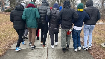 Walking together downtown