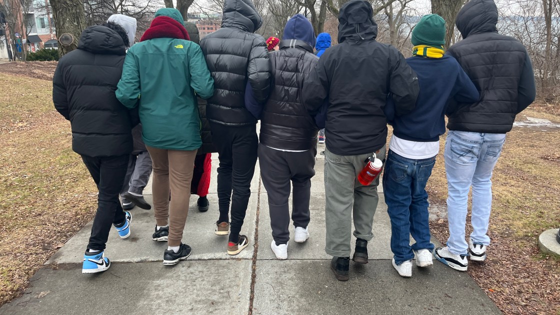 Walking together downtown